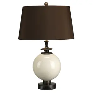 Table Lamp Green Speckled Painted BASE STEM Brown Faux Silk Shade LED E27 60W