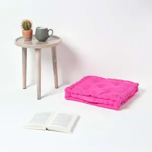 Homescapes Cotton Hot Pink Floor Cushion, 50 x 50 cm