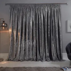 Sienna Crushed Velvet Pair of Pencil Pleat Curtains, Silver - 46" x 54