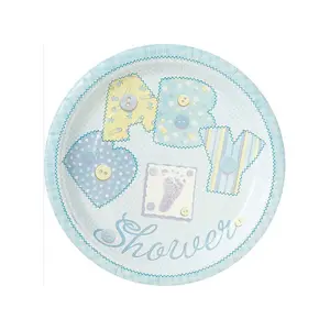 Unique Party Stitched Baby Shower Disposable Plates (Pack of 8) Blue/Yellow (One Size)