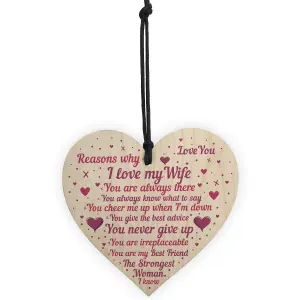 Red Ocean Wooden Heart Valentines Day Gift For Wife Reasons Why I Love You Keepsake Plaque Anniversary Romantic Gifts