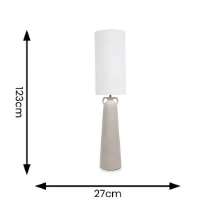 ValueLights Grayson Natural Cement Effect Ceramic Midi Floor Lamp with Cylinder Shade