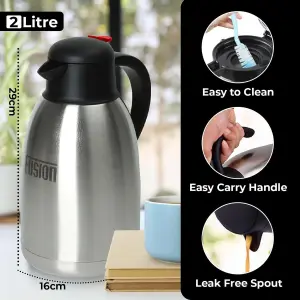 MantraRaj 2L Vacuum Airpot Jug Thermal Coffee Carafe Dispenser Insulated Double Walled Stainless Steel Vacuum Flask