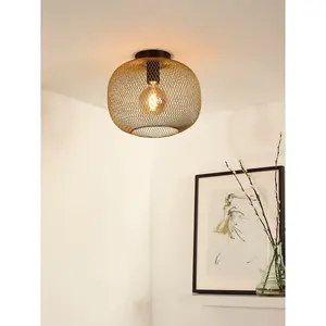 Lucide Mesh Vintage Flush Ceiling Light 30cm - 1xE27 - Matt Gold, Brass