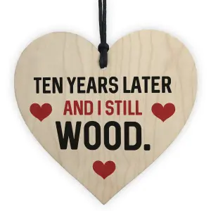 Funny 10th Anniversary Gift For Wife Husband Wood Heart Gift For Him Her Keepsake