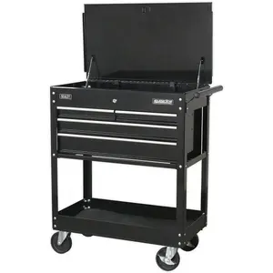 Versatile Heavy Duty Tool and Parts Trolley with Lockable Top - 925 x 440 x 900mm - Black