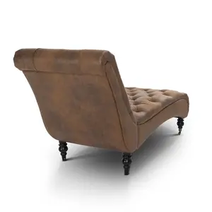 Chaise Lounge in Faux Leather Suede Brown Chesterfield