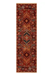 Persian Bordered Geometric Easy to Clean Red Traditional Rug for Living Room Bedroom & Dining Room-240cm X 340cm