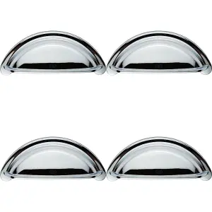 4x Cabinet Cup Pull Handle 94 x 41.5mm 76mm Fixing Centres Polished Chrome