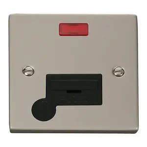 Pearl Nickel 13A Fused Connection Unit With Neon With Flex - Black Trim - SE Home