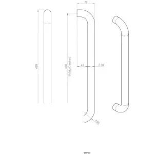 4x Round D Bar Pull Handle 480 x 30mm 450mm Fixing Centres Satin Steel