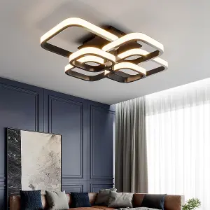 6 Lights Squares Black Contemporary LED Energy Efficient Semi Flush Acrylic Ceiling Light Dimmable