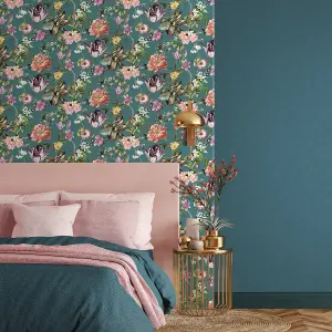 Galerie Flora Blue Plain Texture Lustre Wallpaper