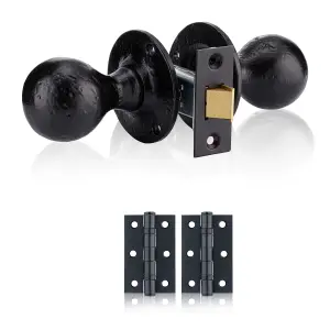 XFORT Smithy's Black Antique Mortice Door Knob Set With Hinges & Tubular Latch