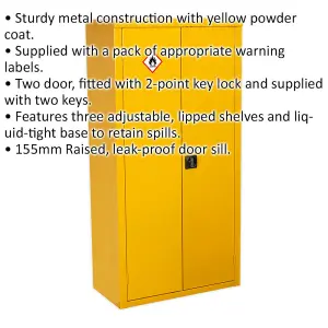 Durable Hazardous Substance Storage Cabinet with Key Lock - 900mm x 460mm x 1800mm