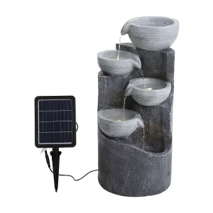 4-Tier Solar Powered Garden Water Fountain Rockery Decor with Warm Light 62cm H