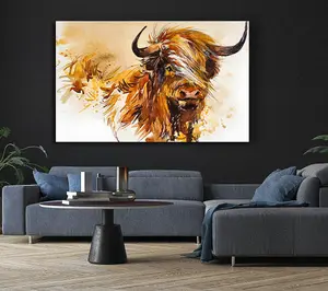 The Highland Cow Illustration Canvas Print Wall Art - Medium 20 x 32 Inches