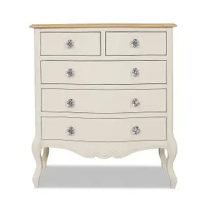 Juliette Champagne Shabby Chic 2 Over 3 Chest of Drawers with Crystal Handles