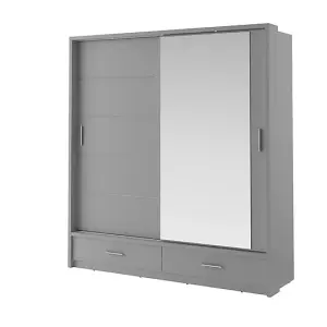 Lux V - Grey Sliding Door Mirrored Wardrobe with Shelves And Drawers (H2150mm W2000mm D600mm)