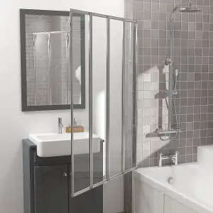 Rinse 850x1400mm Bathroom 4 Folding Panel Bath Shower Screen 4mm Self Clear Glass Pivot Door Reversible Chrome