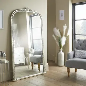 Leaner Mirror Mayfair Arched Shape with Antique Silver Frame- H 173cm x W 104cmx D 4cm for Hanging in Bedroom