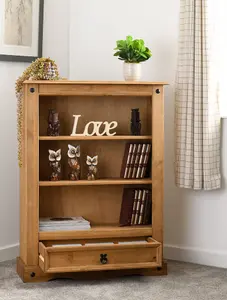 Corona 1 Drawer Bookcase in Distressed Waxed Pine