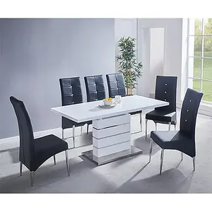 Parini Extending White Gloss Dining Table 6 Vesta Black Chairs