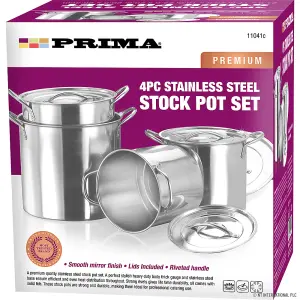 4Pc Large Stainless Steel Catering Deep Stock Boiling Stockpots Set New