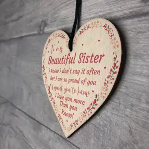 Red Ocean Beautiful Sister Wooden Heart Special Gift For Sister Birthday Christmas Keepsake Plaque