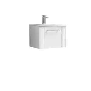 Retro 1 Drawer Wall Hung Vanity Unit with Curved 1 Tap Hole Ceramic Basin - 500mm - Satin White - Balterley