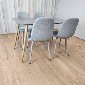 Dining Table and 4 Chairs With Bench Oak Effect Wood 4 Grey Leather Chairs Dining Room