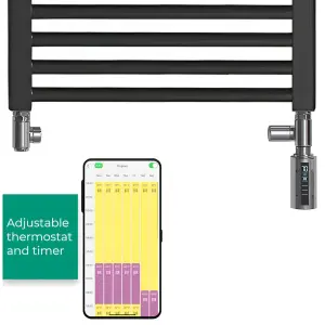 Bray Wifi Dual Fuel Heated Towel Rail With Thermostat, Timer, Straight, Black - W500 x H800 mm