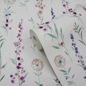 GoodHome Bifora Purple Floral Smooth Wallpaper Sample