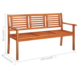 Berkfield 3-Seater Garden Bench 150 cm Solid Eucalyptus Wood