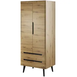 Stylish Nordi Hinged Wardrobe H1970mm W800mm D560mm in Oak Artisan and Black - Contemporary Elegance for Your Bedroom