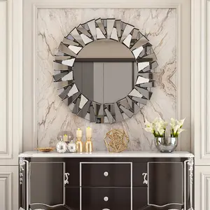 Round Wood Framed Wall Mounted Accent Mirror in Silver