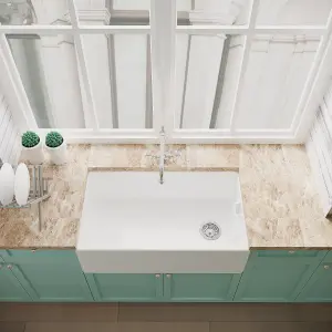 Fireclay Belfast Kitchen Sink with Overflow, French Classic Tap & Waste 795mm