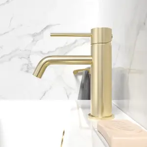 Nes Home Modern Deck Mounted Brushed Brass Round Single Lever Basin Mono Mixer Tap