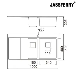 JASSFERRY Inset Kitchen Sink 1.2 mm Thickness Stainless Steel 1.5 Rectangle Bowl Lefthand Drainer Square Strainer Plug