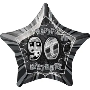 Unique Party Happy 90th Birthday Star Foil Balloon Black/Silver (One Size)