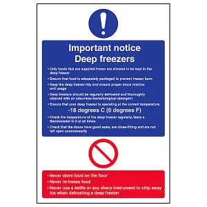 Deep Freezers Important Notice Sign - Adhesive Vinyl - 300x400mm (x3)