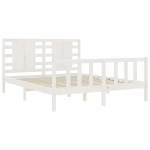 Berkfield Bed Frame with Headboard White King Size Solid Wood