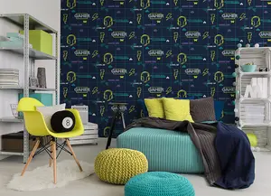 Gamer Navy/Neon Yellow Children's Wallpaper