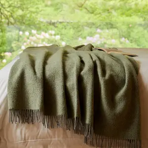 Tweedmill Beehive XL Blanket/Throw 100% Pure New Wool - 140x240cm - Fern Green/Grey