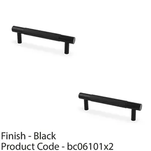 2 PACK - Knurled T Bar Door Pull Handle - Matt Black - 96mm Centres Premium Drawer