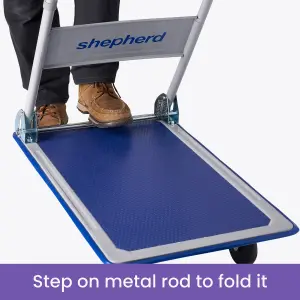 Folding Platform Trolley 150kg, Heavy-Duty Push Cart, Equipment Appliance Furniture Removal Hand Truck with Handle, Anti-Slip Deck