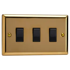 Varilight 3-Gang 10A 1- or 2-Way Rocker Switch (Twin Plate) Polished Brass