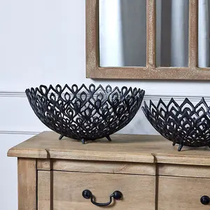 Cast Large Lattice Bowl - Aluminium - L47 x W47 x H20 cm - Black