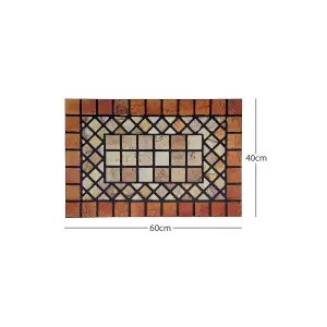 Nicoman Elegant Tile Mat Barrier Doormat Eco-Friendly Scrape and Non-Slip Indoor/Outdoor Door Mat, Rectangular 60x40cm, Red Border