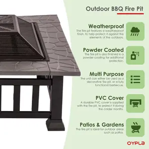 Oypla Firepit Table Brazier Outdoor Garden Patio BBQ Barbecue Grill with Cover